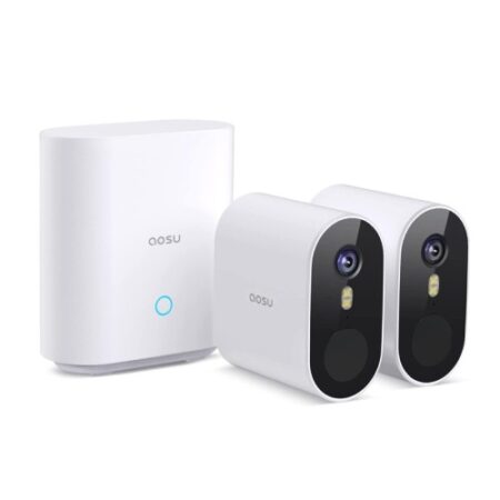 Aosu C6P-2H 3MP 2pcs Battery-Powered Dual Band Wi-Fi Cameras with Spotlight ,166° Wide-angle Lens AI, 2-Way Audio Function and 32GB Local Storage Box